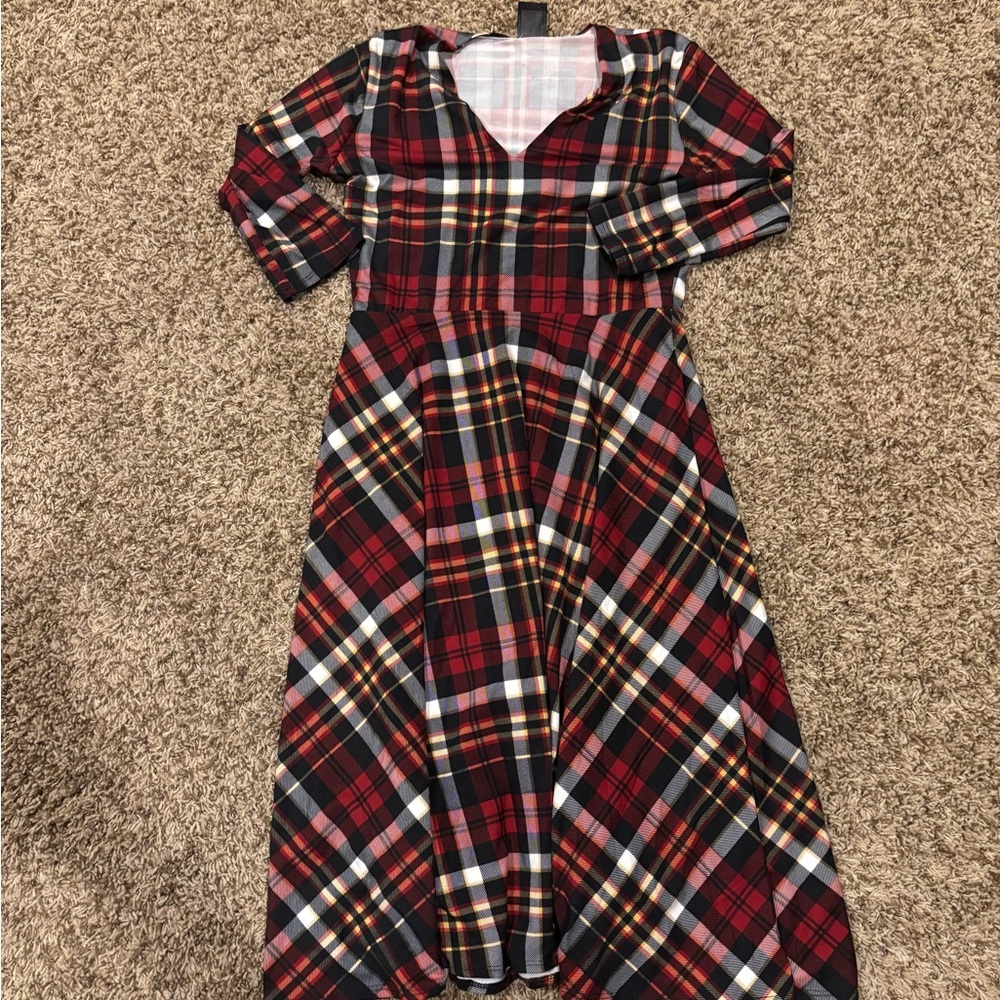 Agnes & Dora Red and Black Plaid Midi Dress